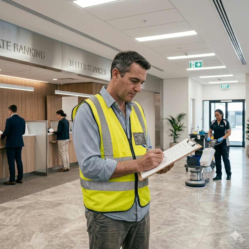 Supervisor and janitor at a commercial facility without photo verification accountability